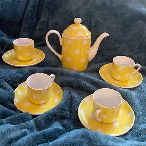- VINTAGE FITZ & FLOYD VINTAGE YELLOW POLKA DOT ESPRESSO SET